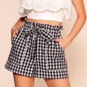 Hyve | Black & White Gingham Paperbag Belted Waist Shorts